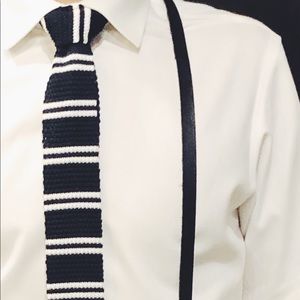 Skinny Knit Tie - Black and White Striped